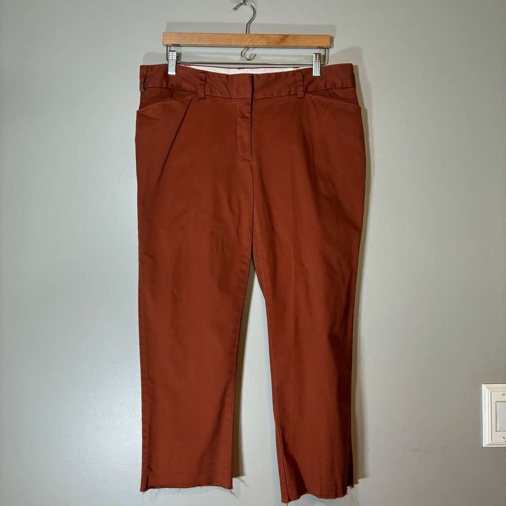 Lands End Fit 2 Chino Pants Rust Orange Straight Leg Raw Hem 14W Petite